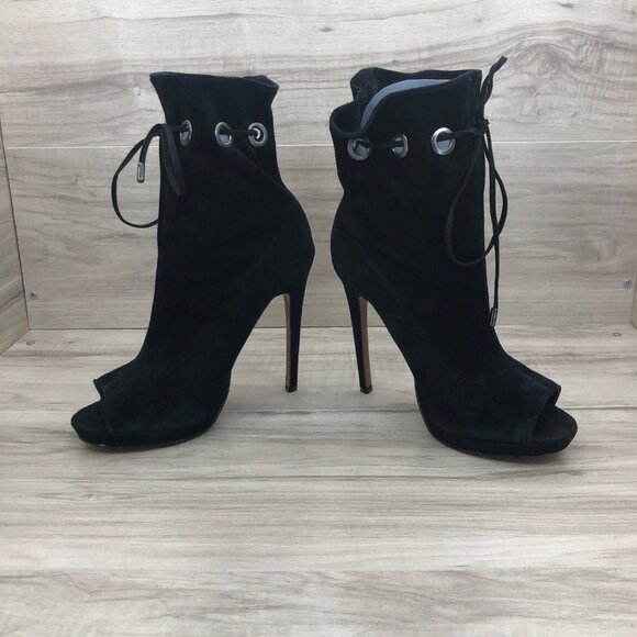 Steve Madden Booties Womens 8M Cavalier Black Suede Pull On Peep Toe Stiletto - Picture 8 of 13